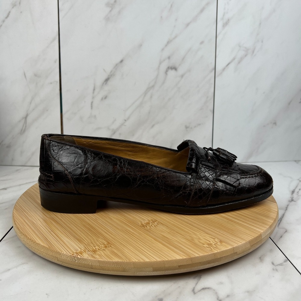 Bragano by Cole Haan Mens Size 10.5 M Brown Crocodile Leather Tassel Loafers